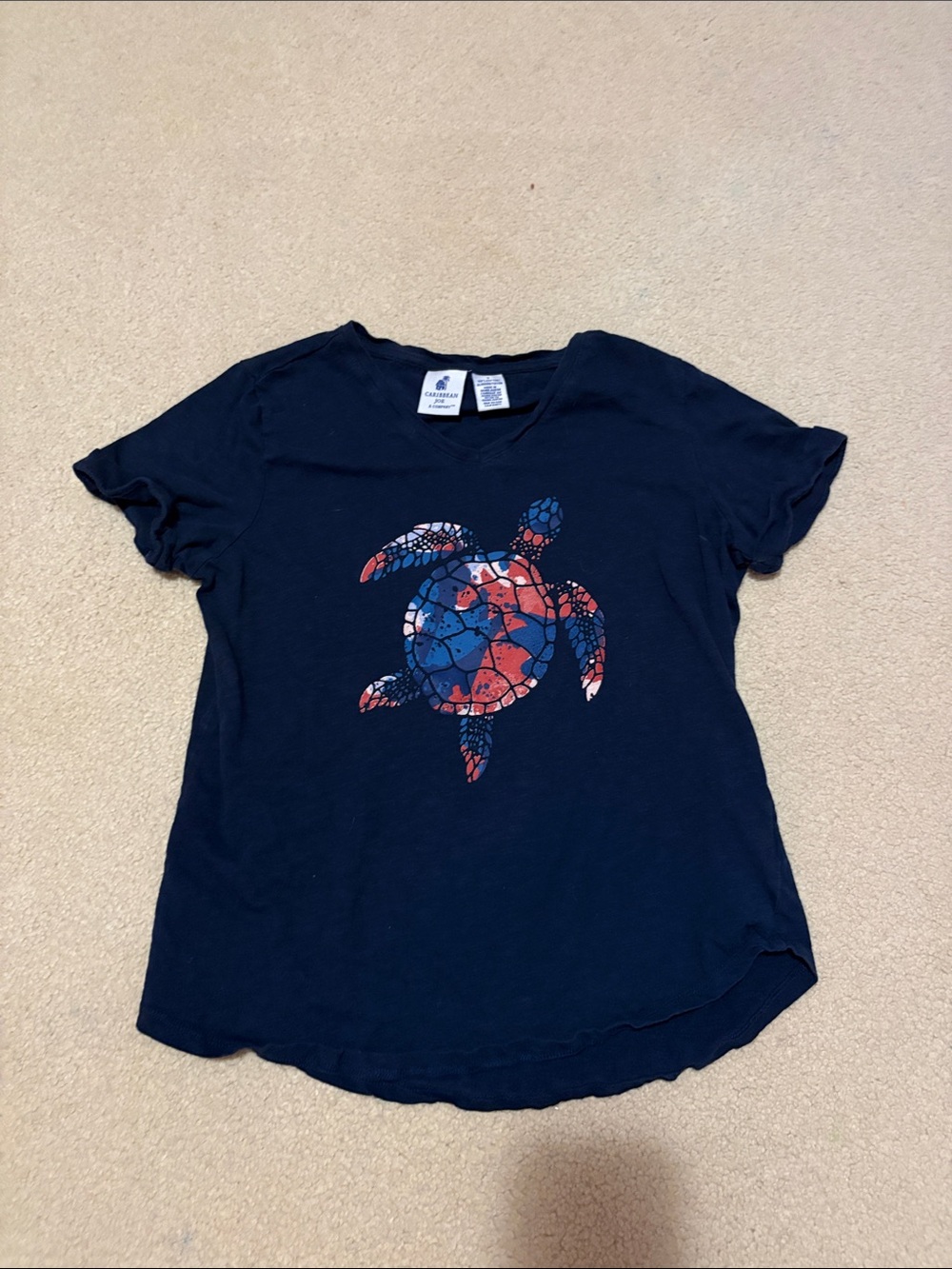 Caribbean Joe Navy Short Sleeve Tee with Red & Blue Turtle Graphic